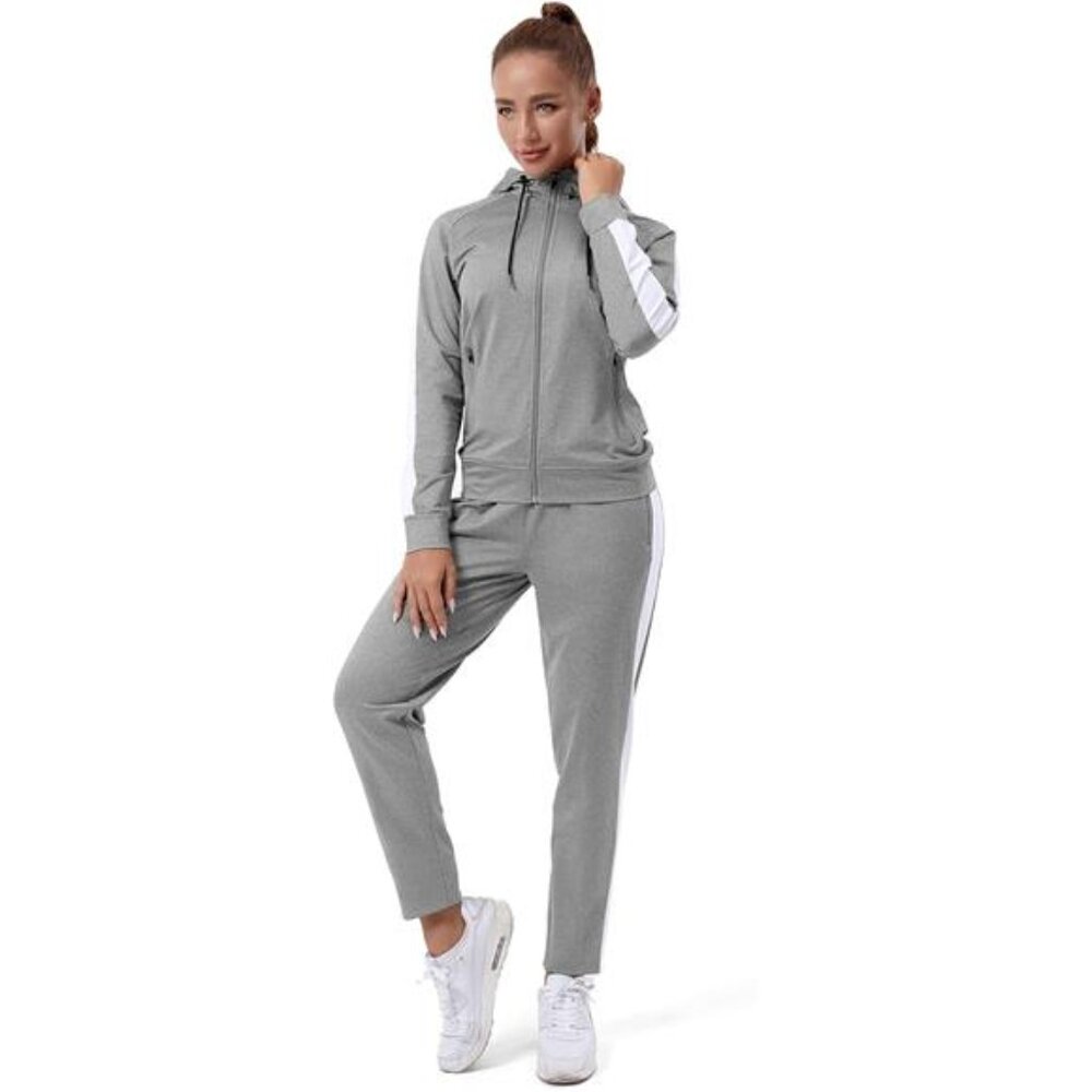 Womens Full Zip-Up Hoodie Tracksuit Set Long Sleeve Casual Jogging Suits Workout